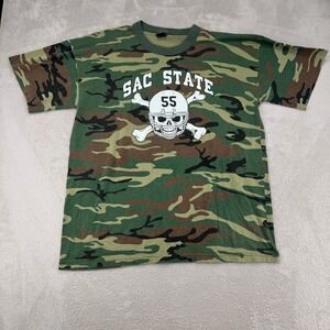 VTG Tee Swing Sac State Bill Sherman 55 Camo Shirt Mens XL‎ Green Single Stitch